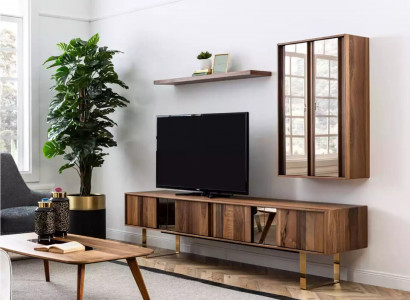Lowboard RTV cabinet table living room wood modern wall unit furniture 5-piece set
